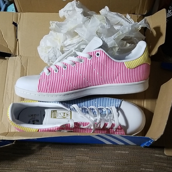 Adidas Kids Pink and Yellow Striped Sneakers - Picture 1 of 1